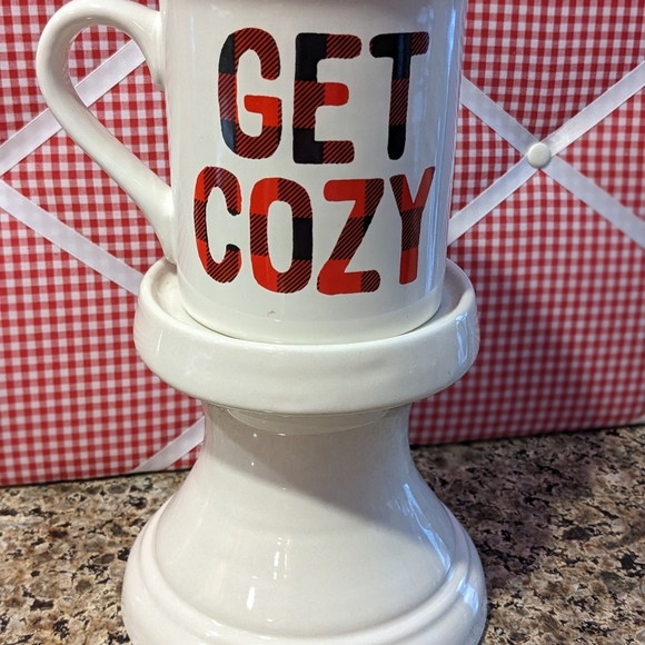 Christmas Winter Mug Cup Cozy Buffalo Plaid Red Black Glazed Ceramic Hot Cocoa - Picture 5 of 6